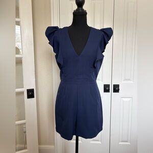 Sugarlips Navy Ruffle Sleeve Romper